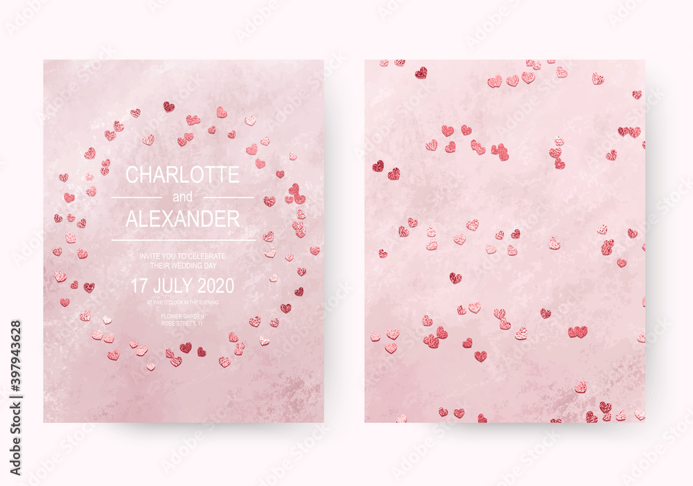 Pink Invitations Heart Lovely pink acrylic wedding invitation cards with rose gold hearts ...