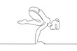 © derplan13 - Young woman girl athlete goes in for sports yoga fitness. One continuous drawing line, logo single hand drawn art doodle isolated minimal illustration.