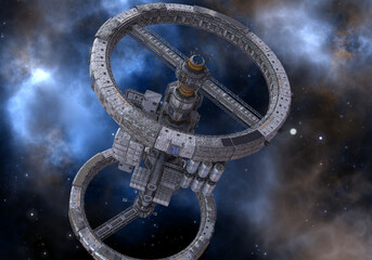 Wall Mural - Future space station in deep space 3d illustration