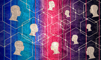 Wall Mural - human communication background. modern brochure or web banner design template. connected hexagons wi