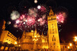 Sevilla (Spain) with fireworks during New Year's celebration