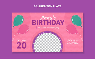 Sticker - Kids birthday invitation banner template. Suitable for birthday celebration or any other kids event