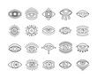 Line art icon set of evil seeing eye. Mystic esoteric signs linear style