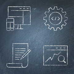Chalkboard SEO icon set in line style