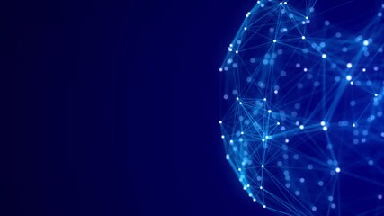 Blue sphere consisting of points and lines. Modern wireframe elements. Technology grid sphere. 3d rendering.