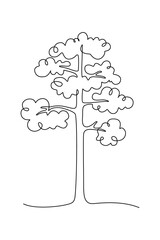 Sticker - Tree in continuous line art drawing style. Pine tree black linear design isolated on white background. Vector illustration