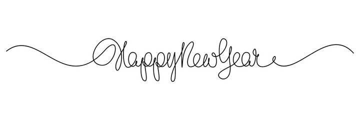 Happy New Year handwritten lettering. Continuous line drawing text design. Vector illustration