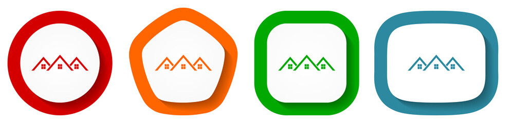 Fototapete - Home, house vector icon set, flat design vector illustration in 4 colors options for webdesign and mobile applications