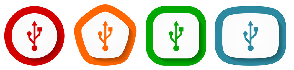 Leinwandbilder - Usb vector icon set, flat design vector illustration in 4 colors options for webdesign and mobile applications