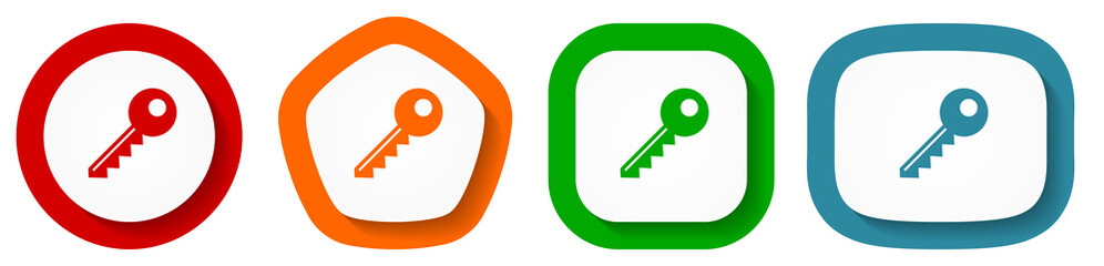 Leinwandbilder - Key vector icon set, flat design vector illustration in 4 colors options for webdesign and mobile applications