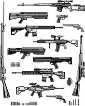 Modern  Guns: Automatic Weapon, Machine Gun And Pistol