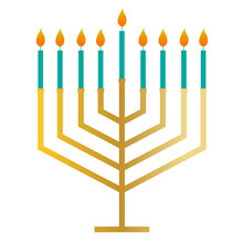 Gold Modern Hanukkah Menorah With Blue Candles