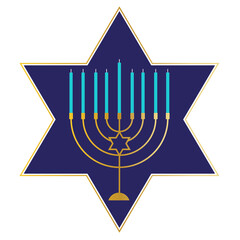 Wall Mural - gold Hanukkah menorah on blue jewish star
