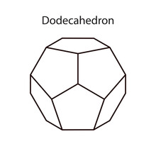 Vector Illustration Of A Black Dodecahedron On A White Background With A Gradient For Game, Icon, Packaging Design Or Logo. Platonic Solid.