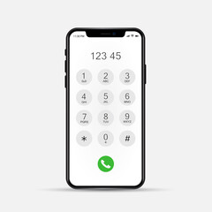 Phone dial screen. Display Keypad with numberst for mobile phone. Vector stock