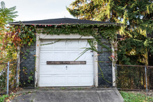 Stand Alone Single Car Garage With Ivy, Residential Architecture, Horizontal Aspect