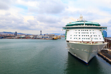 Luxury  cruise liner  in port.