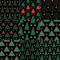 Wall Mural - seamless Christmas tree patterns on black backgrounds