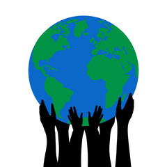 silhouettes hands people holding the globe