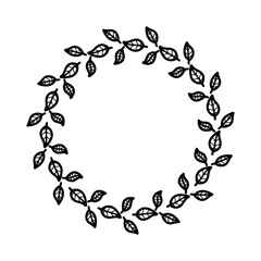 Autumn Laurel Wreath Black and White Raster illustration. Floral tribal design elements. Perfect for wedding invitations, greeting cards, blogs, logos, prints postcards art page. Layout with copyspace