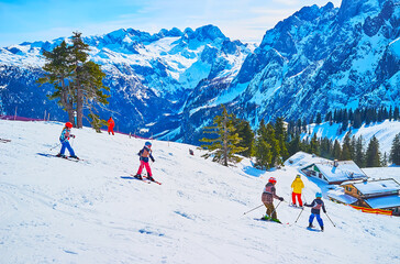 Wall Mural - Children on downhill, Zwieselalm mountain, Gosau, Austria