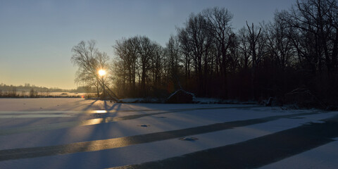 Sticker - Winter fishing on the river, beautiful panorama.