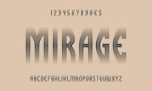 Mirage Alphabet And Numbers With Diagonal Stripes And Disappearing Edges. Urban Display Font. Vector Isolated English Alphabet.