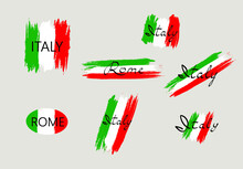 Italian Flag With Handwritten Lettering Italy Brush Stroked National Country Design Element