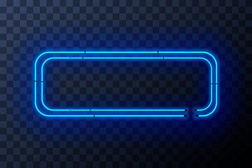 Wall Mural - Blue neon rectangle frame, template on transparent background