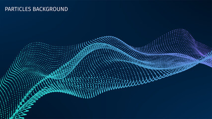 Particles structure. 3d futuristic backdrop for research article. HUD elements. Blockchain, artificial intelligence, big data technology. Data base, hybrid energy and binary code. Vector illustration