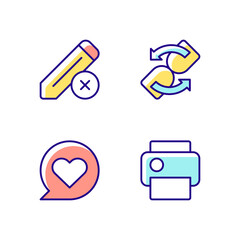 Sticker - Interface creation process RGB color icons set. Print different text documents using digital devices. Editing of data. Isolated vector illustrations