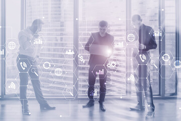 Wall Mural - diagram automation innovation concept. against the background of young businessmen in the office.