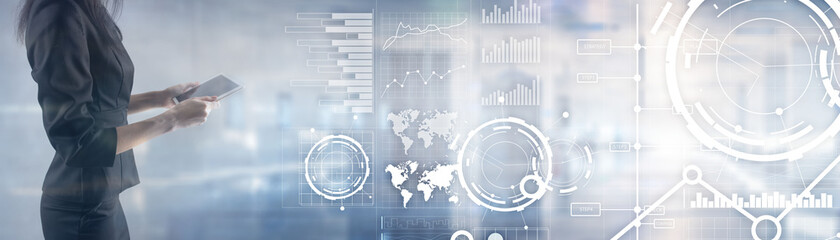 Wall Mural - website banner, investment dashboard. diagram graph stock trading transparent business background.