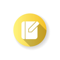 Poster - Notebook app yellow flat design long shadow glyph icon. Taking text notes. Capturing thoughts. Adding images, checklists and audio. Making note-taking. Silhouette RGB color illustration