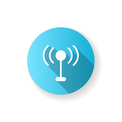 Sticker - Mobile networks app blue flat design long shadow glyph icon. Antennas. Cell towers. Wireless internet. 3G, 4G network features. Cellular broadband technology. Silhouette RGB color illustration