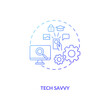 © IMG visuals icons - Tech savvy blue gradient concept icon. Innovative technology specialist. Electronics expert. Virtual assistant skill idea thin line illustration. Vector isolated outline RGB color drawing
