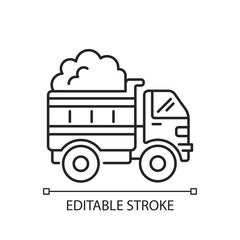 Snow hauling linear icon. Removing snow after snowfall to make travel easier and safer. Thin line customizable illustration. Contour symbol. Vector isolated outline drawing. Editable stroke