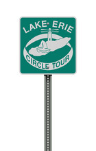 Vector Illustration Of The Lake Erie Circle Tour Green Road Sign