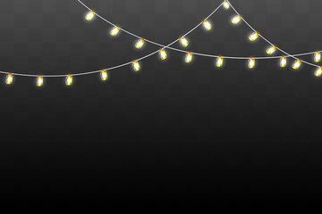 Poster - Christmas lights isolated on dark background. Xmas glowing garland. Vector illustration