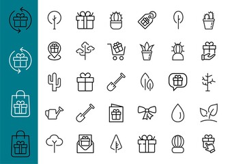 A set of Rosteniya Icons, and garden care, Vector illustration, Contains Icons such as tree, cactus, watering can, spade, flower and much more. on a white background, editable bar 480x480