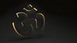 om Aum symbol for meditation on black background with gold glow 3D rendering
