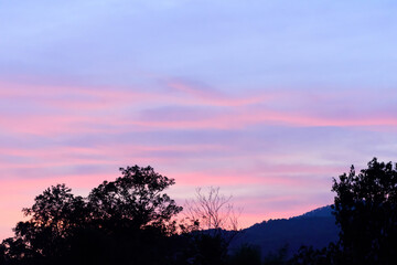 Wall Mural - Beautiful twilight sky with cloud after sunset above the hill and trees