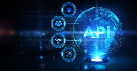 API - Application Programming Interface. Software development tool. Business, modern technology, internet and networking concept.