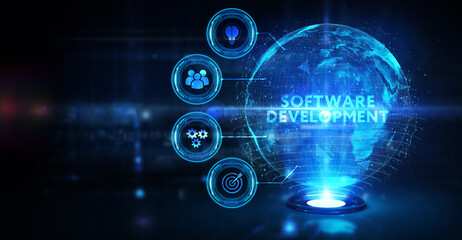 Wall Mural - inscription software development on the virtual display. business, modern technology, internet and n