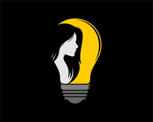 beauty woman face inside the light bulb