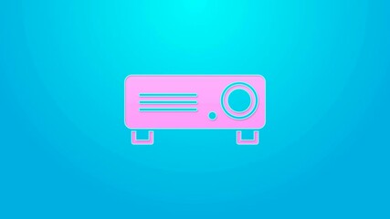 Wall Mural - Pink line Presentation, movie, film, media projector icon isolated on blue background. 4K Video motion graphic animation