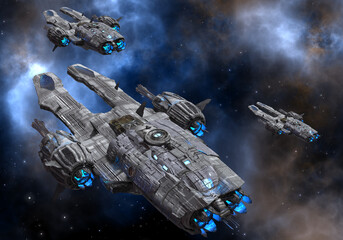 Wall Mural - Future spaceship in deep space 3d illustration
