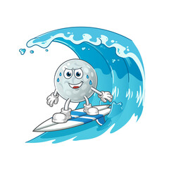 Wall Mural - golf ball surfing on the wave character. cartoon mascot vector