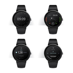 Smart Watch with Digital Display Set Vector Illustration