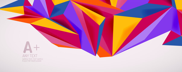Vector triangle geometric backgrounds. Low poly 3d shape on light backdrop. Vector illustration for covers, banners, flyers and posters and other designs